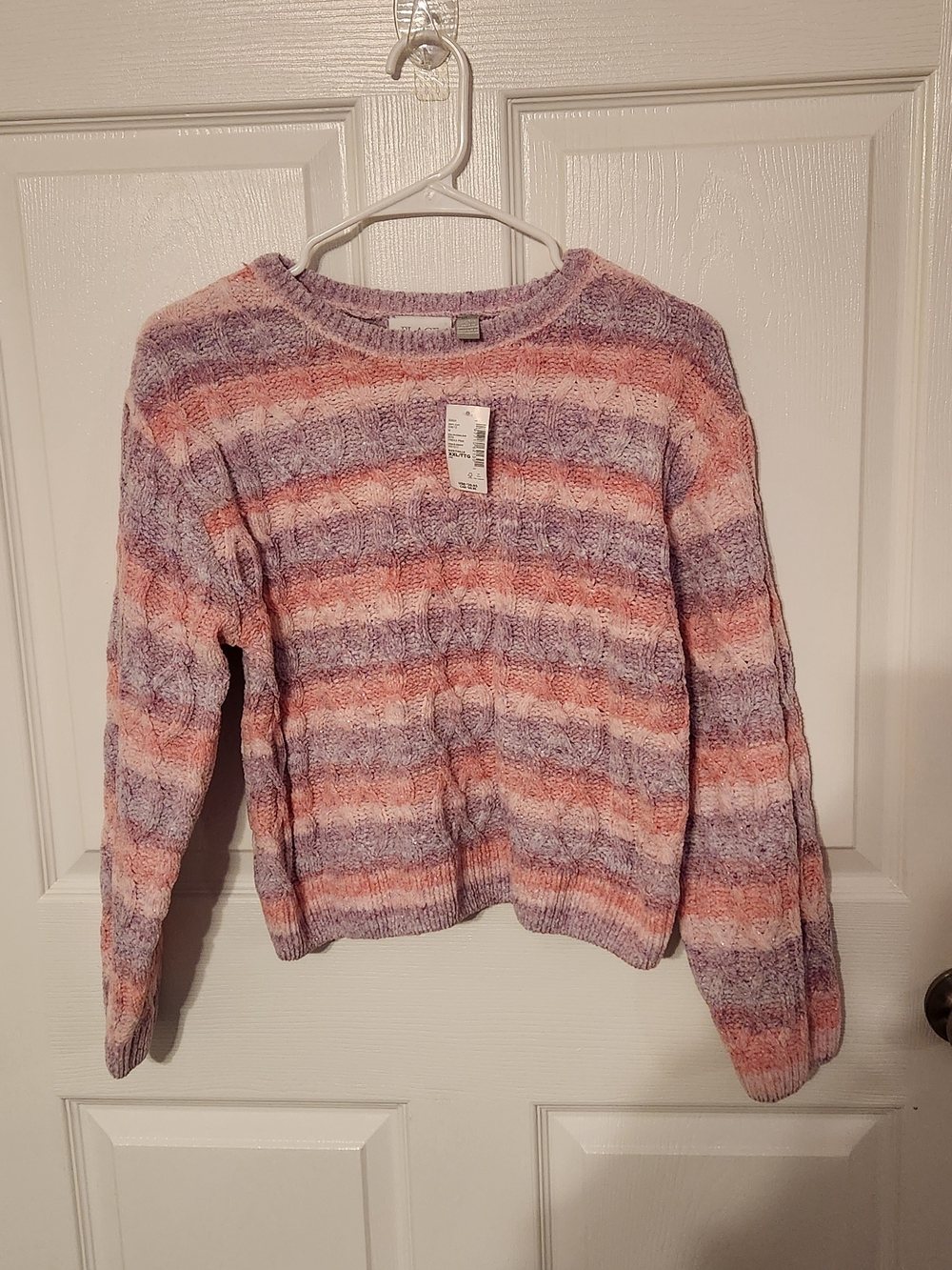 Place Pastel Striped Crewneck Sweater in Lavender and Pink